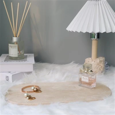 Plateau plat Ellipse en travertin beige